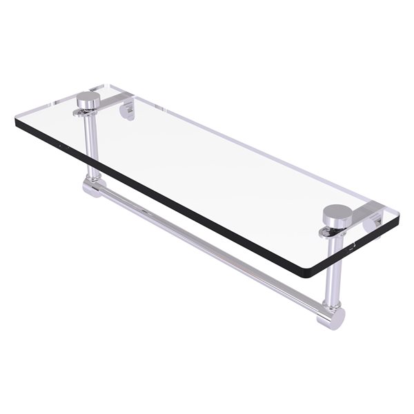 Allied Brass Wall mount 16-in Glass Vanity Shelf with Integrated Towel Bar Polished Chrome