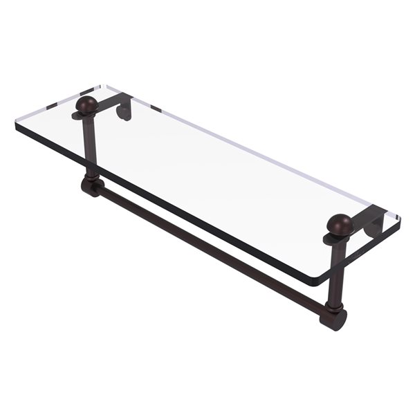Allied Brass Antique Bronze Wall mount 16-in Glass Vanity Shelf with Integrated Towel Bar