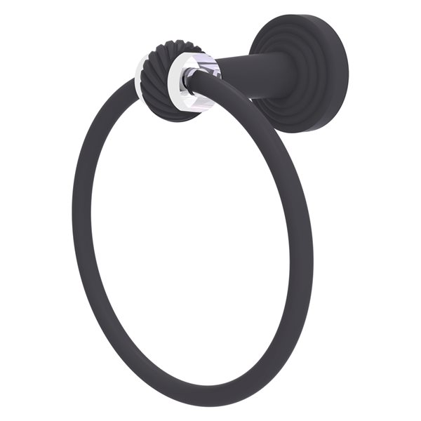 Allied Brass Pacific Beach Matte Black Wall Mount Towel Ring with Twisted Accents