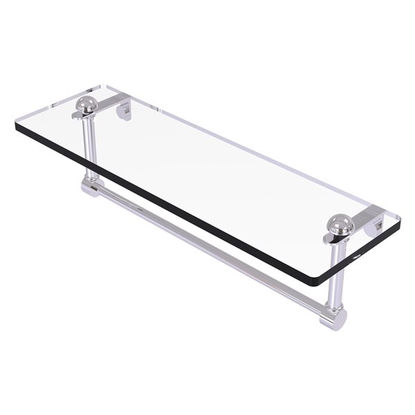 Allied Brass Polished Chrome Wall mount 16-in Glass Vanity Shelf with Integrated Towel Bar