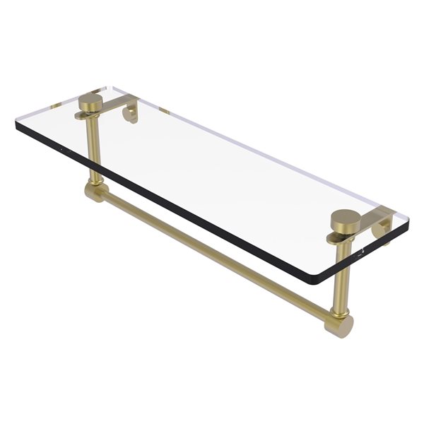 Allied Brass Wall mount 16-in Glass Vanity Shelf with Integrated Towel Bar Satin Brass