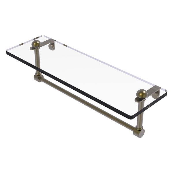 Allied Brass Antique Brass Wall mount 16-in Glass Vanity Shelf with Integrated Towel Bar