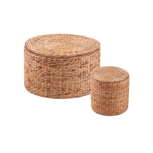 Southern Enterprises Fayette Natural Water Hyacinth Wicker Round End Tables with Storage - 2-Piece Set