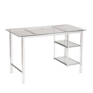 Southern Enterprises Christoff 47 1/4-in Clear Glass Modern Desk with 2 Shelves