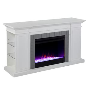 Southern Enterprises Bellter 54 3/4-in White Colour-Changing Electric Fireplace with Bookcase