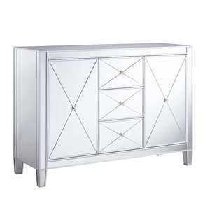Southern Enterprises Baling Silver Glam Rectangular Side Table with 3 Drawers and 2 Cabinets