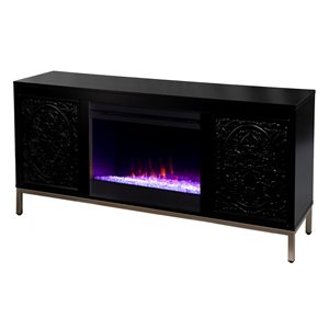 Southern Enterprises Skeste 58-in Black Colour-Changing Electric Fireplace with Media Storage
