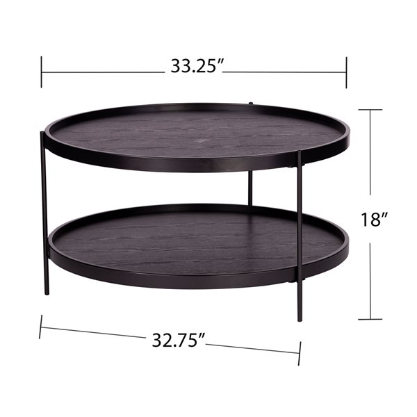 Southern Enterprises Ramur Round Black Composite Contemporary Coffee Table