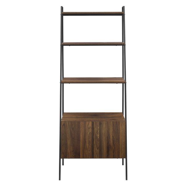 Walker Edison Arlo Dark Walnut Metal 3-Shelf Ladder Bookcase