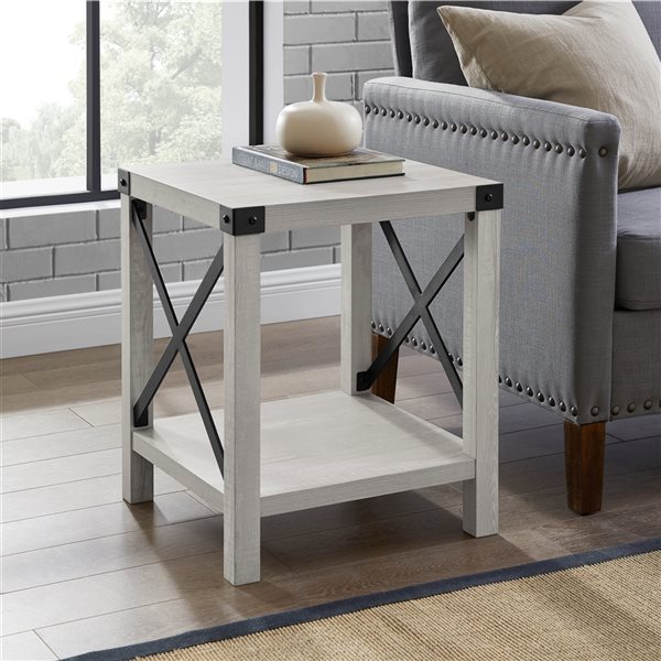 Walker Edison Metal X Stone Grey Metal Rectangular End Table