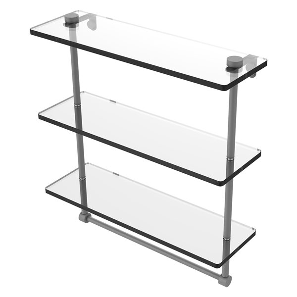 Allied Brass 16-in Triple Tiered Glass Shelf with Integrated Towel Bar - Matte Grey