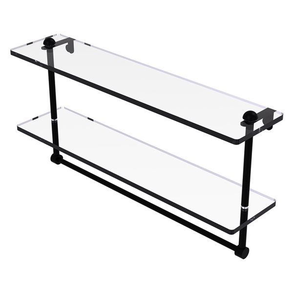 Allied Brass 22-in Two Tiered Glass Shelf with Integrated Towel Bar - Matte Black