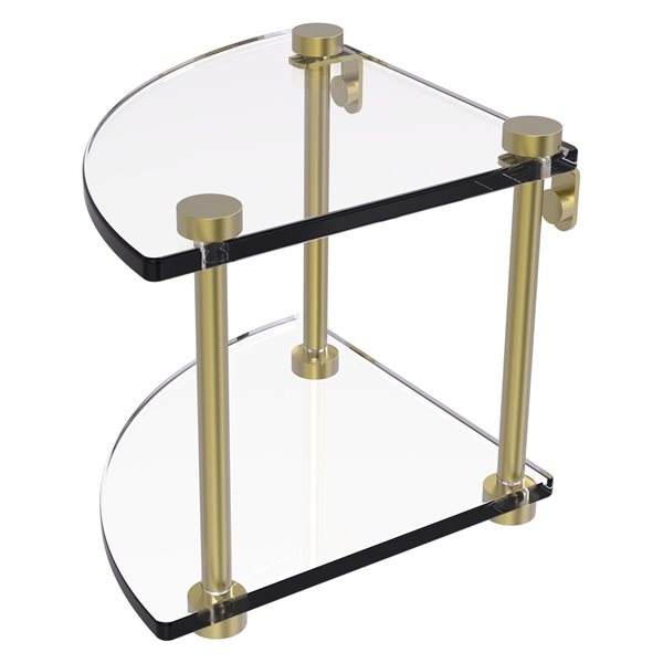 Allied Brass Two Tier Corner Glass Shelf - Satin Brass
