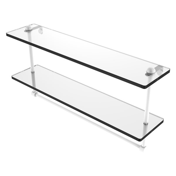 Allied Brass 22-in Two Tiered Glass Shelf with Integrated Towel Bar - Matte White