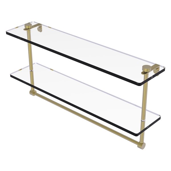 Allied Brass Satin Brass 22-in Two Tiered Glass Shelf with Integrated Towel Bar