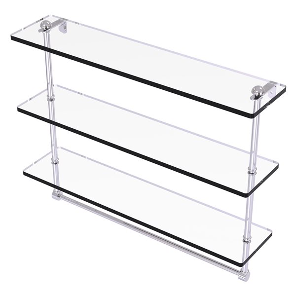Allied Brass Polished Chrome 16-in Triple Tiered Glass Shelf with Integrated Towel Bar