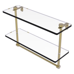 Allied Brass 16-in Satin Brass Two Tiered Glass Wall Mount Bathroom Shelf
