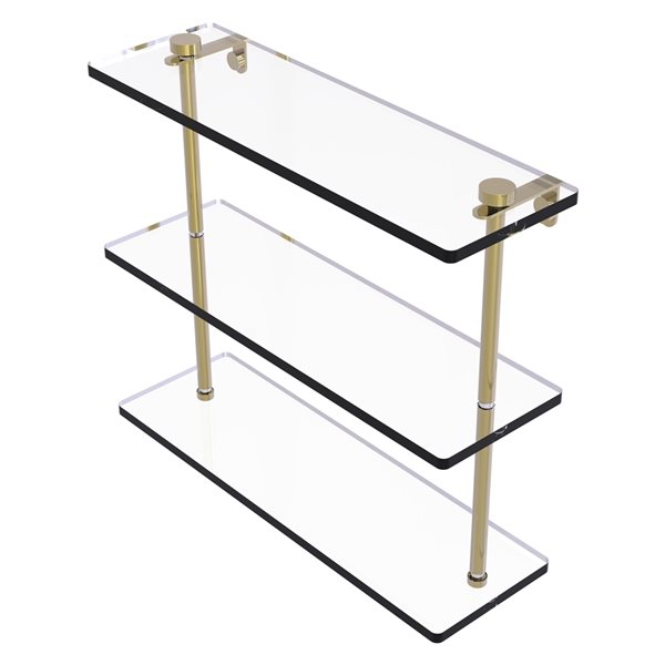 Allied Brass Unlacquered Brass 3-Tier Glass Wall Mount Bathroom Shelf