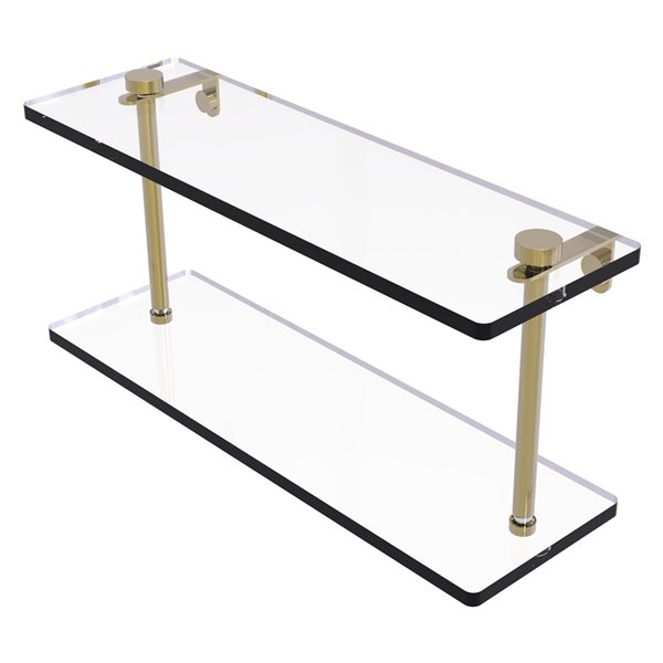 Allied Brass Unlacquered Brass Two Tiered Glass Wall Mount Bathroom Shelf