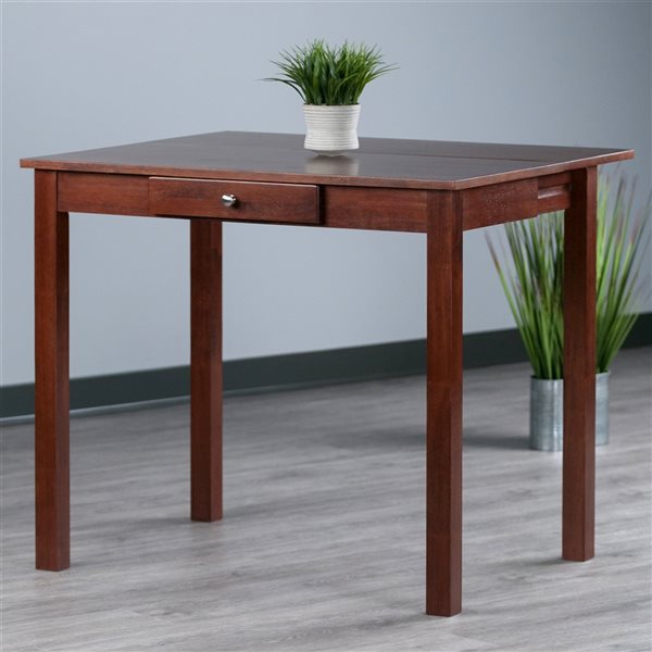 Winsome Wood Perrone Walnut Rectangular Extending Drop Standard (30-in H) Wood Table and Base