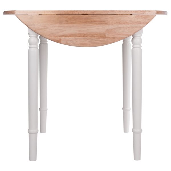 Table de salle à manger (30 po H) Sorella de Winsome Wood ronde avec rallonge, plateau naturel et blanc, base en bois blanc