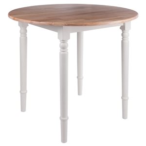Table de salle à manger (30 po H) Sorella de Winsome Wood ronde avec rallonge, plateau naturel et blanc, base en bois blanc