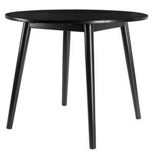 Table de salle à manger (30 po H) Moreno de Winsome Wood ronde avec rallonge, plateau et base en bois, noir