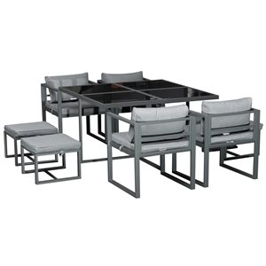 Outsunny 9-Piece Grey Frame Patio Dining Set with Grey Cushions