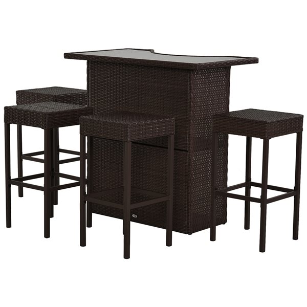 Outsunny 5-Piece Brown Frame Bar Height Patio Dining Set