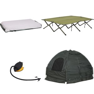 Outsunny Polyester Tent with Camping Cot Air Mattress and Air Pump