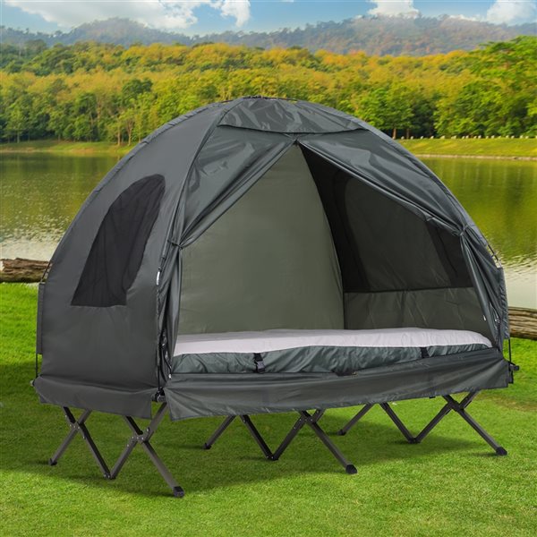 Lit de camping pliant pour adultes par Outsunny avec matelas, oreiller et  sac de transport A20-207LG