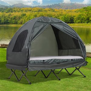 Tente en polyester Outsunny avec lit de camp matelas pneumatique et pompe à air