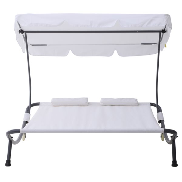 Chaise longue stationnaire Outsunny en métal noir avec assise rigide blanche