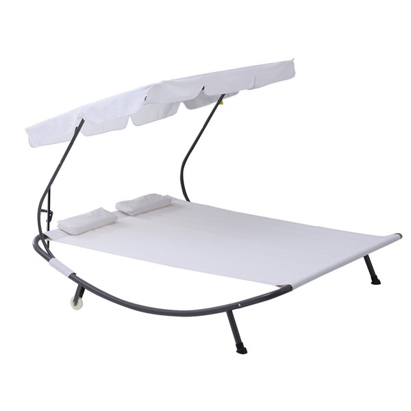 Chaise longue stationnaire Outsunny en métal noir avec assise rigide blanche