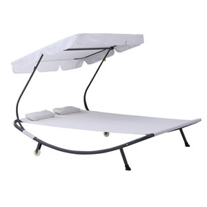 Outsunny Black Metal Stationary Chaise Lounge with White Solid Seat