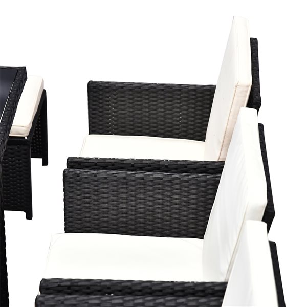 Outsunny 11-Piece Black Frame Patio Dining Set with Off-White Cushions