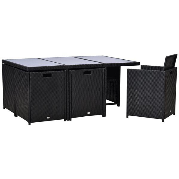 Outsunny 11-Piece Black Frame Patio Dining Set with Off-White Cushions