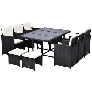 Outsunny 11-Piece Black Frame Patio Dining Set with Off-White Cushions