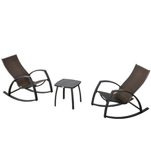 Ensemble pour le patio de style bistro par Outsunny avec cadre brun et chaises berçantes, 3 pièces
