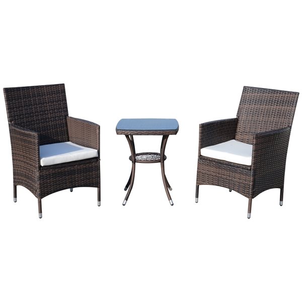 Outsunny 3-Piece Brown Frame Bistro Patio Set with White Cushions