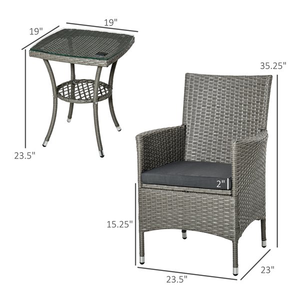 Outsunny 3-Piece Brown Frame Bistro Patio Set with White Cushions