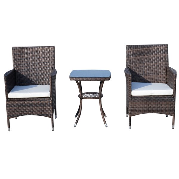 Outsunny 3-Piece Brown Frame Bistro Patio Set with White Cushions