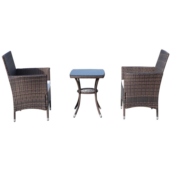 Outsunny 3-Piece Brown Frame Bistro Patio Set with White Cushions