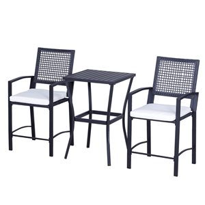 Outsunny 3-Piece Grey Frame Bistro Patio Set with White Cushions
