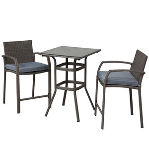 Outsunny 3-Piece Grey Frame Bistro Patio Set with Grey Cushions