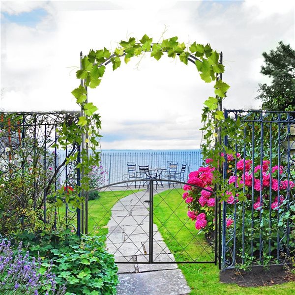 Outsunny 19-ft W x 84.75-ft H Black Garden Arbour