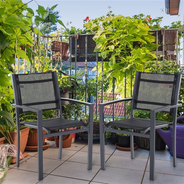 Outsunny Black Metal Stationary Dining Chairs with Solid Seat