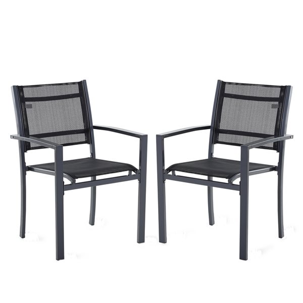 Outsunny Black Metal Stationary Dining Chairs with Solid Seat - Set of 2