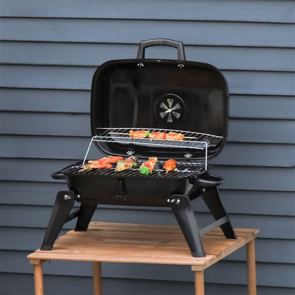 OUTSUNNY Outsunny Barbecue à charbon pliable portable BBQ grill sur pied  avec étagères + grille + plaque cuisson dim. 104L x 33l x 70H cm acier  inox. pas cher 