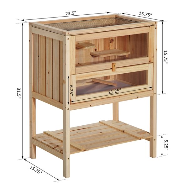 Pawhut 1.96-ft x 1.31-ft x 2.63-ft Natural Wood Small Pet Crate